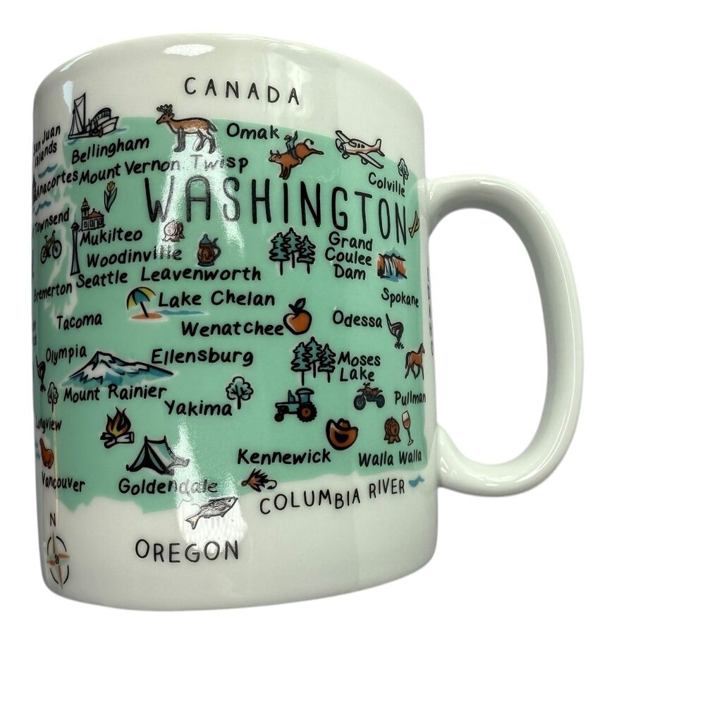 Large Oversized Ceramic Mug, White WASHINGTON State Cities Brand: 222 Fifth PTS - Picture 1 of 6